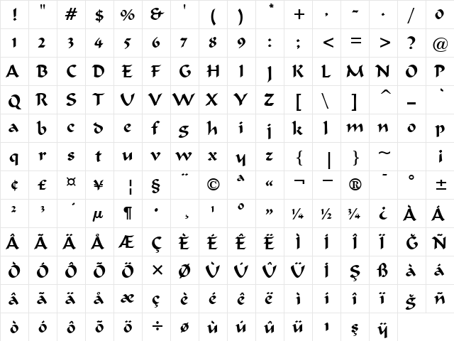 00522 Regular  glyph index