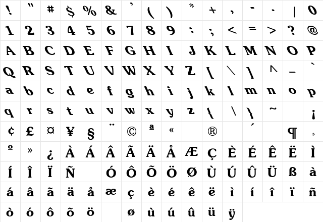 Souvenir-Light-Bold Lefites Regular  glyph index
