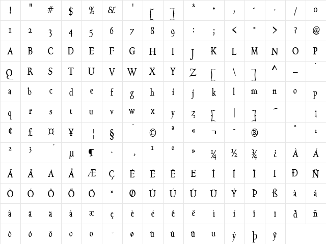 Bravo-Condensed Bold  glyph index