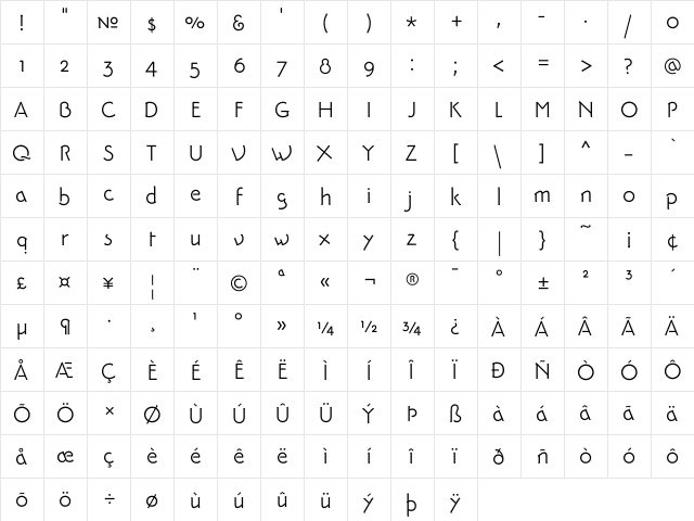 PykesPeakZero Regular  glyph index