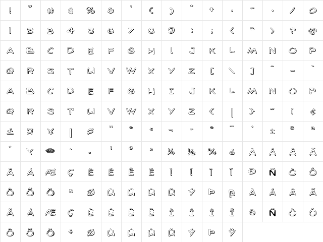 98 Bottles of Beer 3D Regular  glyph index