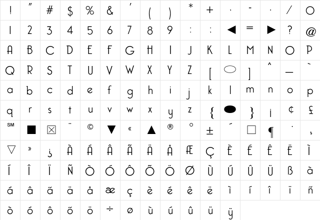 Cg Capone Light Regular  glyph index