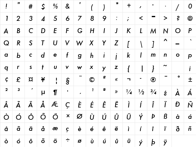 Fuschia Medium Italic  glyph index