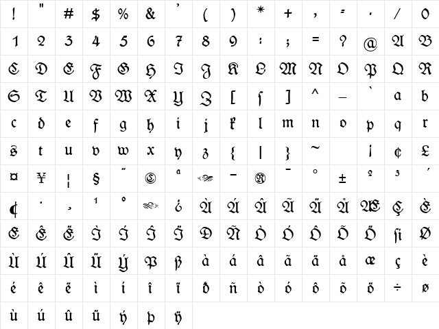 WieynckFrakturUNZ1L Regular  glyph index