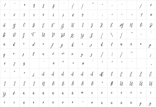 Sweetfrance Regular  glyph index