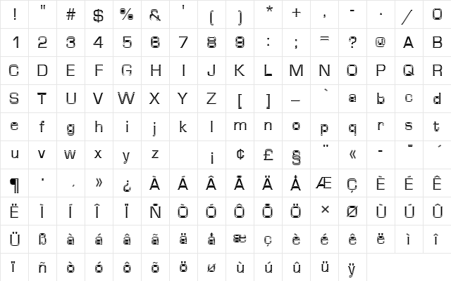 EurostileTRegIn1 Regular  glyph index