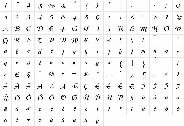 ArkansasDB Bold  glyph index