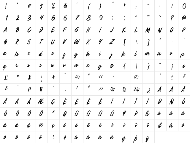 Maines Regular  glyph index