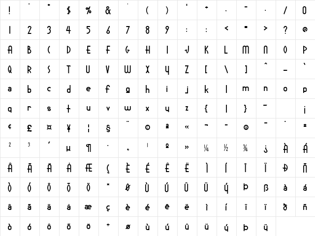 LauraMcCrary Regular  glyph index