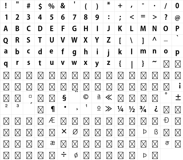 Adobe Gothic Std B Bold  glyph index