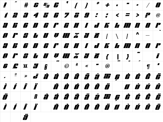 Flagstaff Regular  glyph index