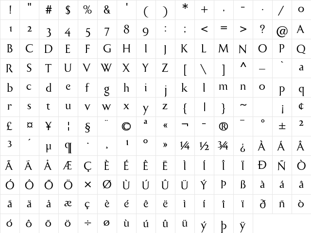 Bodebeck LT Std Bold  glyph index