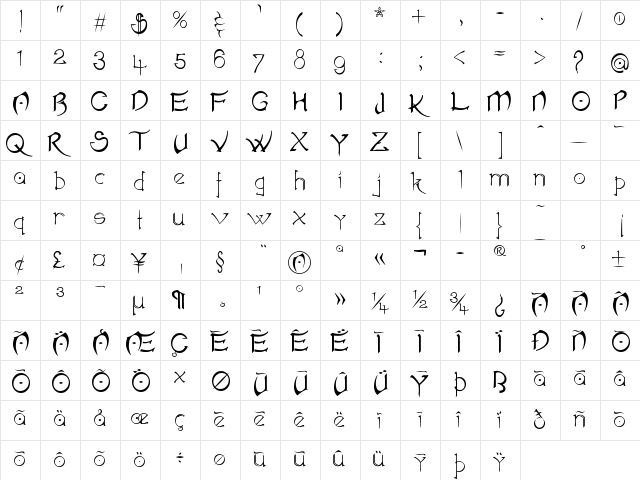 Akvaleir Regular  glyph index