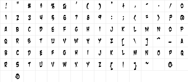 Zombie Guts Yanked Regular  glyph index