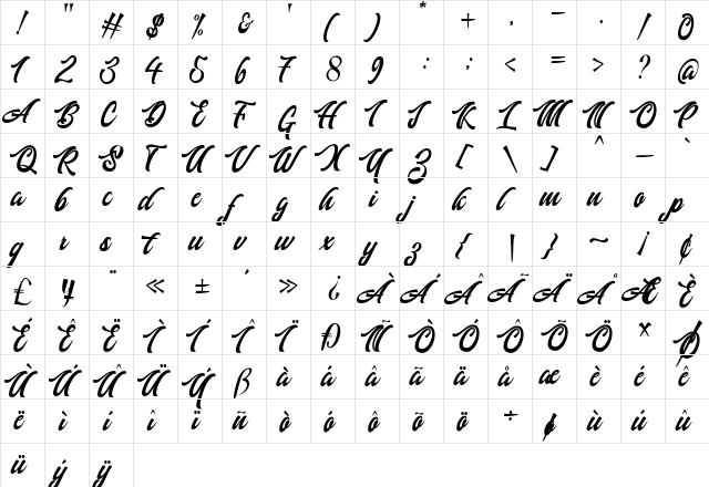 Authem Script Regular  glyph index