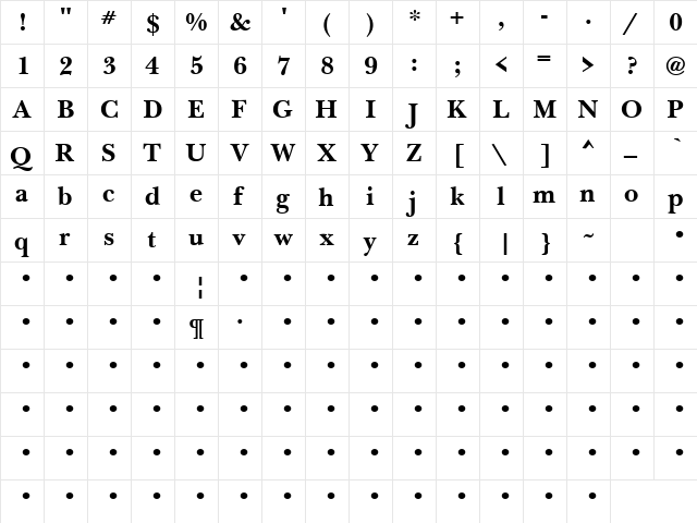 QTBasker Bold  glyph index