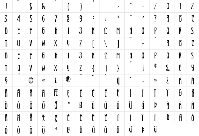 NouveauTitle Regular  glyph index