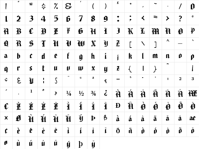 JoustPlus99 Regular  glyph index