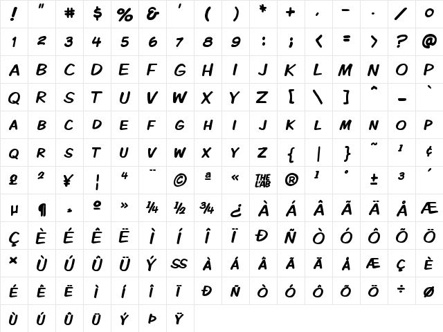Komika Display Kaps Regular  glyph index