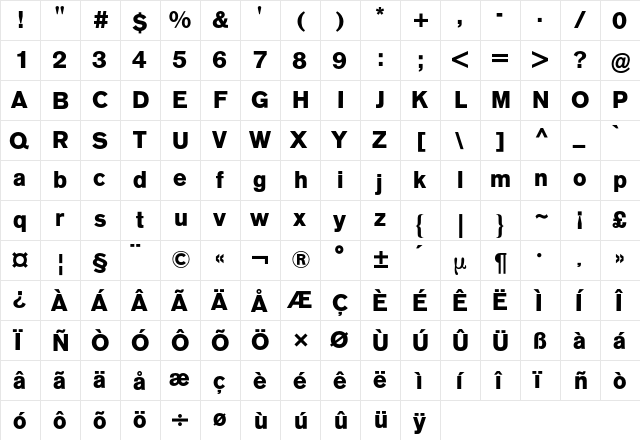 AG Old Face BQ Regular  glyph index