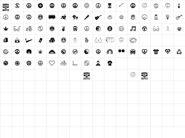 Hippie Regular  glyph index