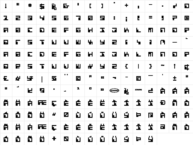 Phaser Bank Bold Bold  glyph index