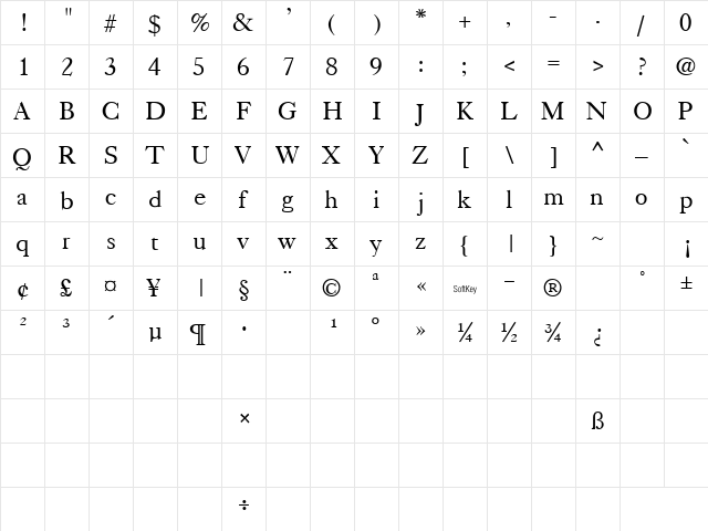 Casque Regular  glyph index