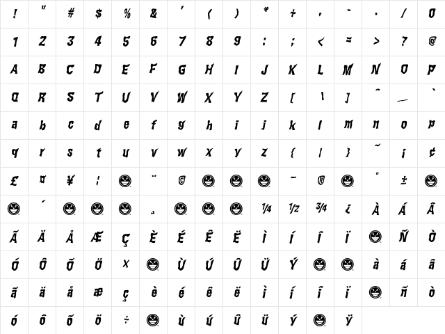 WILD2 Ghixm Bold Italic  glyph index