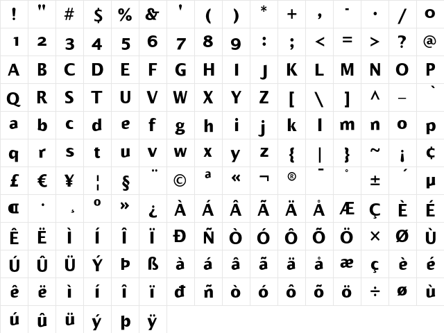 Alphabet2 Bold  glyph index