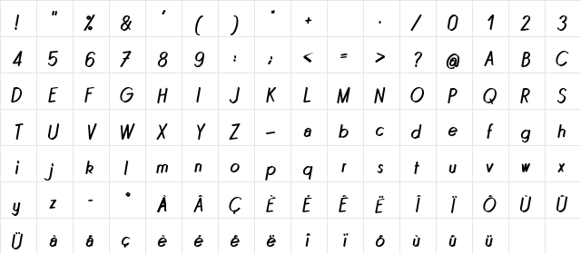 Quincaille Italique  glyph index