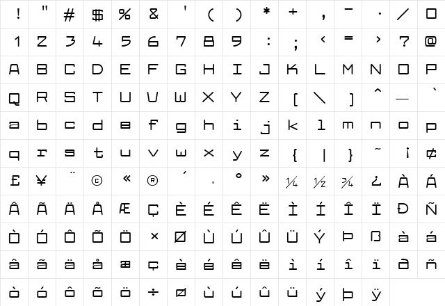 Larabiefont Extended Bold  glyph index