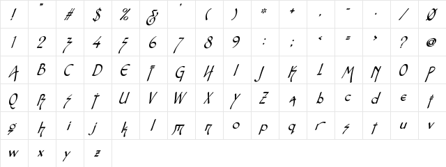 Snotmaster V Italic  glyph index