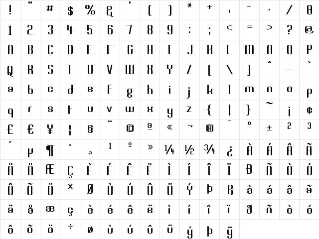 Brassiere Regular  glyph index
