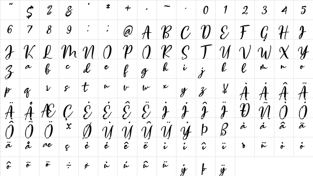 valentine vibes Regular  glyph index