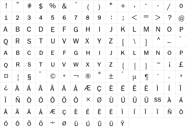 Franklin ITC Expert BQ Regular  glyph index