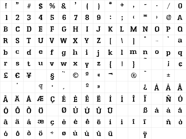 JasonBeckerAntique Bold  glyph index