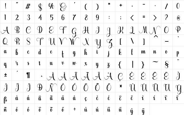 WolfBanePro Regular  glyph index