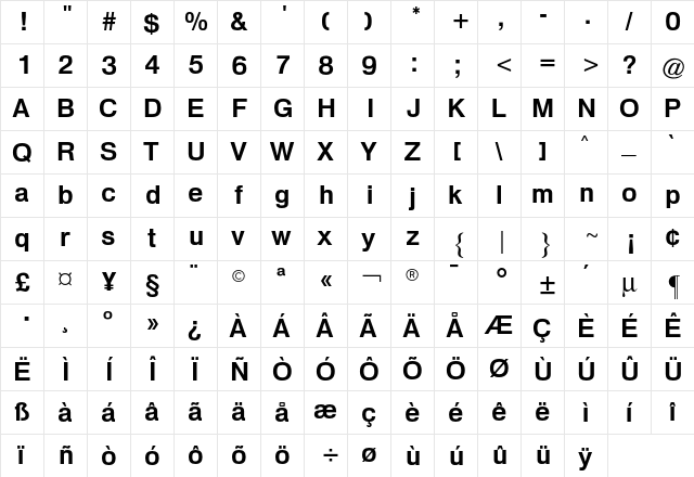 Heldustry CG Demi Regular  glyph index
