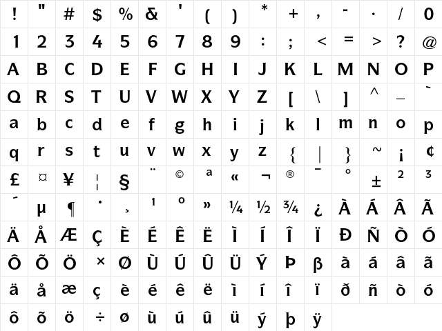 ITC Symbol Bold  glyph index
