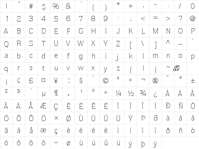 Stack Light SSi Light  glyph index