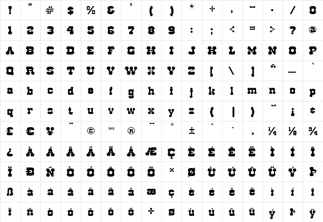 Red Dog Saloon Open Fill Regular  glyph index