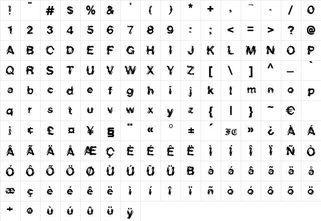 Freezer Regular  glyph index
