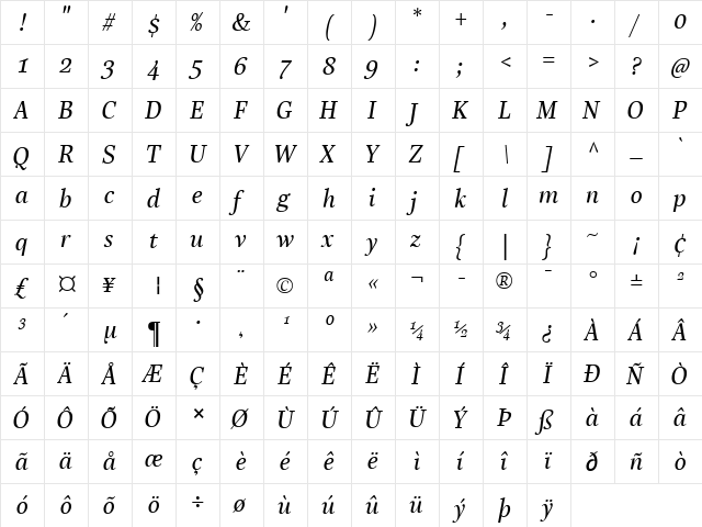 LTReally Medium Italic  glyph index