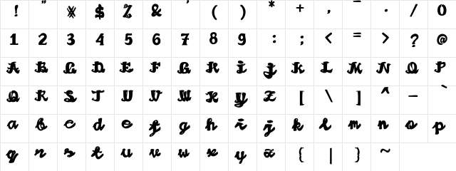 Alushpishan Regular  glyph index