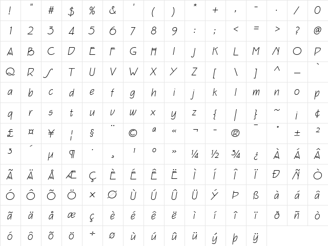 EaglefeatherInformal Italic  glyph index