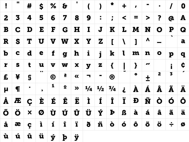 Museo Slab 900  glyph index