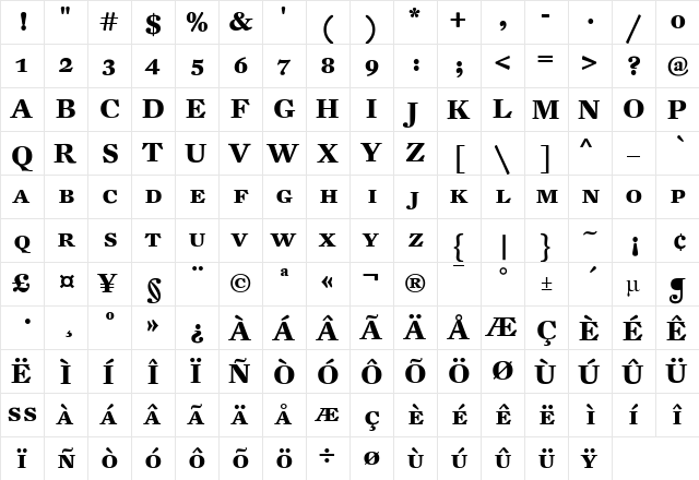 DTLFleischmannT Bold  glyph index