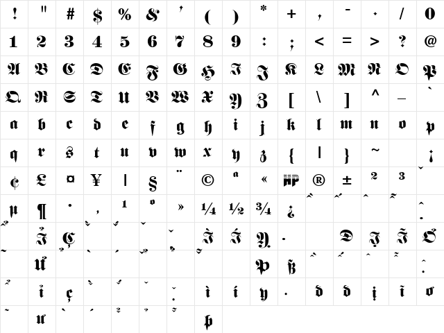 HP-Franke Regular  glyph index