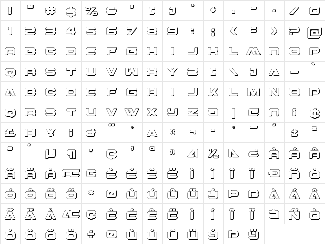 Hyper Viper 3D Regular  glyph index