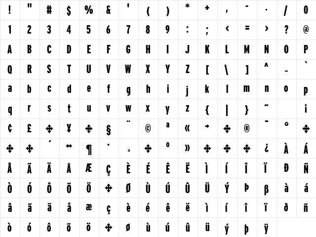 Interstate BlackCompressed  glyph index